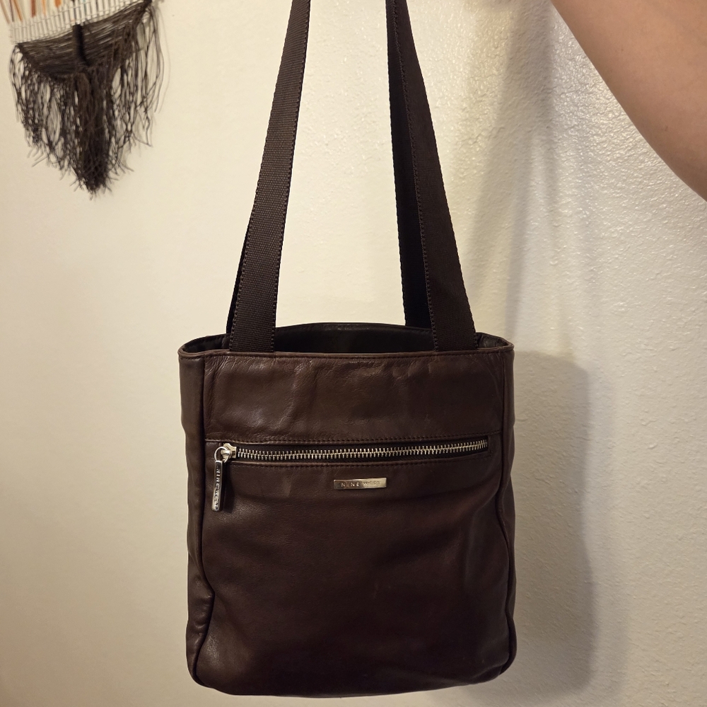 Nine West Small Chocolate Brown Leather Tote
